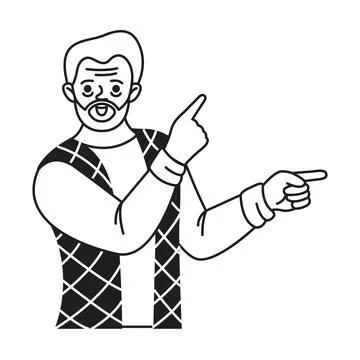 Smiling Man Pointing in Two Directions Stock Illustration