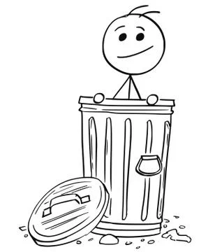 Smiling Man Poking Out of the Dustbin Garbage Can Stock Illustration
