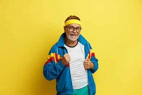 Smiling Man Posing Studio. Portrait of Happy Senior Man Standing and Smiling Stock Photos
