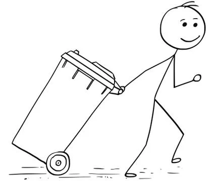 Smiling Man Pulling Wheelie Bin Stock Illustration