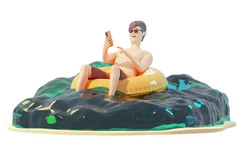 Smiling man relaxing on inflatable pool float Stock Illustration