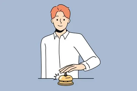 Smiling man ring bell at reception Stock Illustration
