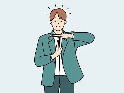 Smiling man show stop hand gesture Stock Illustration