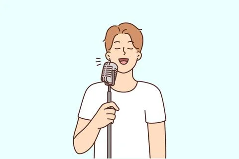 Smiling man sing in microphone Stock Illustration