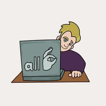 Smiling man sitting with laptop vector illustration Stock Illustration