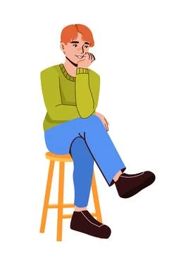 Smiling man sitting on stool relaxedly. Vector illustration Stock Illustration