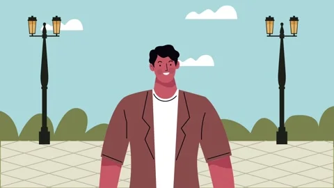 Smiling man standing in public park cartoon animation footage. Stock Footage 339272735