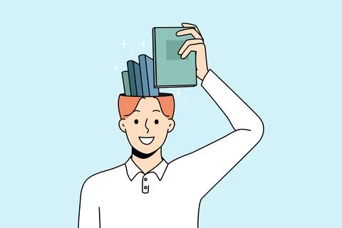 Smiling man take book from head イラスト素材