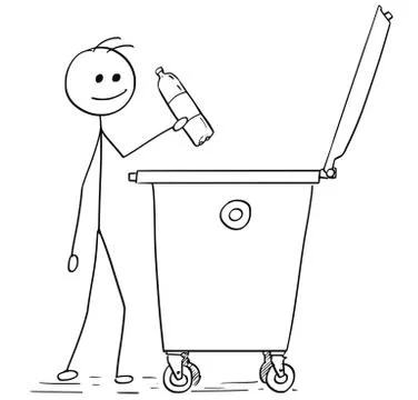 Smiling Man Throwing Plastic Bottle in to Waste Container Stock Illustration