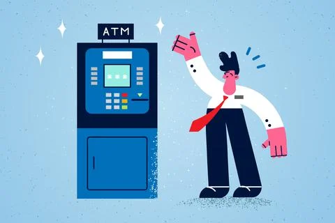 Smiling man use ATM machine for money withdrawal Stock Illustration