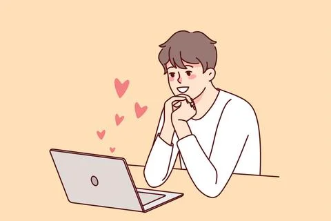 Smiling man use computer looking for love Stock Illustration