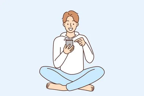 Smiling man using cellphone Stock Illustration