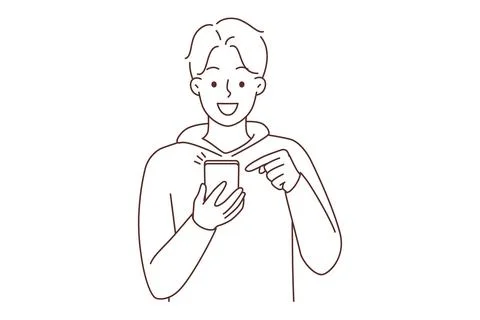Smiling man using cellphone texting Stock Illustration