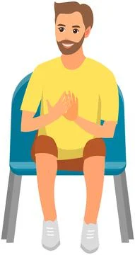 Smiling man in viewer seat looking at something and applauding. Guy sits and Stock Illustration