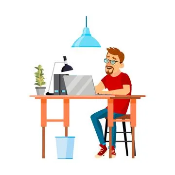 Smiling man watch fun digital photo on computer display cartoon vector Illustrazione stock