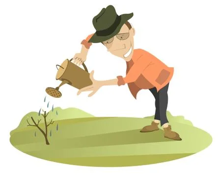 Smiling man watering a tree Stock Illustration