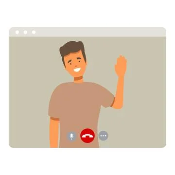 Smiling man waving during video call on computer screen Stock Illustration