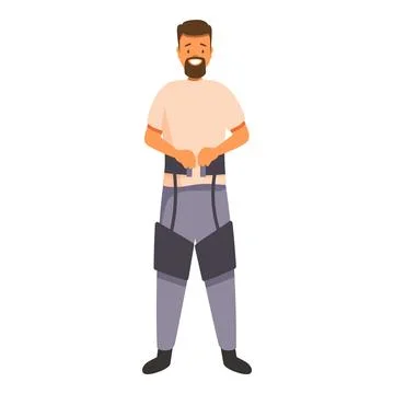 Smiling man wearing a posture corrector and leg support braces, medical rehab Stock Illustration