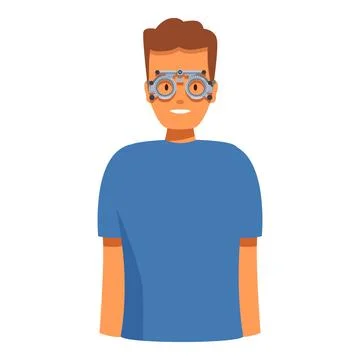 Smiling man wearing trial frame during an eye exam at the ophthalmologist Stock Illustration