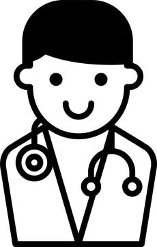 A smiling man in a white lab coat with a stethoscope around his neck Stock Illustration