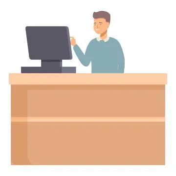 Smiling man working at computer desk Stock Illustration