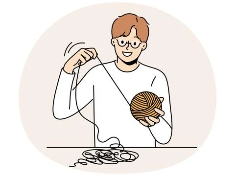 Smiling man with yarn in hands Illustrazione stock