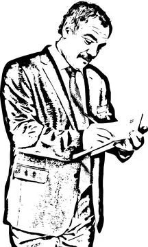 Smiling mature executive taking notes in agenda Sketch vector Stock Illustration