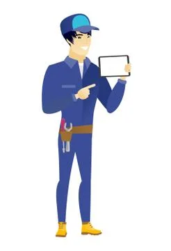 Smiling mechanic holding tablet computer Stock Illustration