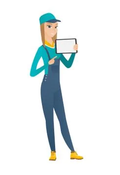 Smiling mechanic holding tablet computer Stock Illustration