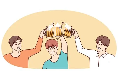 Smiling men cheers drinking beer Stock Illustration