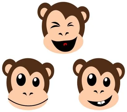 Smiling monkey faces isolated on white Illustrazione stock