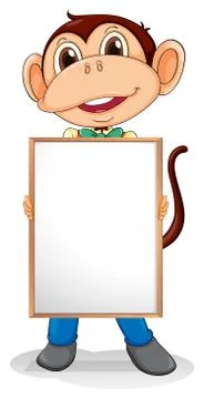 A smiling monkey holding an empty board Stock Illustration