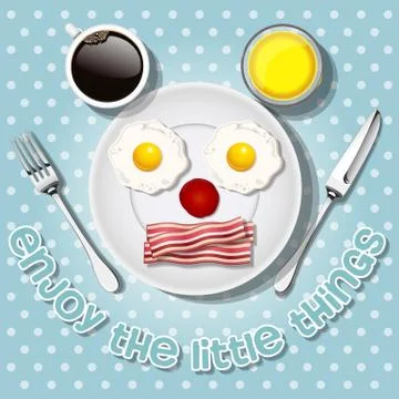 Smiling mouse make with fried eggs and bacon Stock Illustration