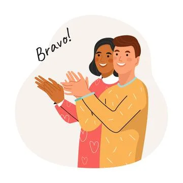 Smiling multicultural People Clapping Hands. Man and woman Applaud. Stock Illustration
