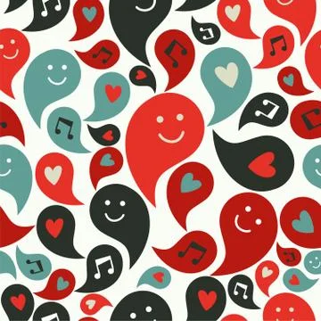 Smiling musical bubbles pattern Stock Illustration