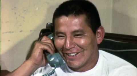 Smiling Native American Man Talks on Phone 1960s Vintage Film Home Movie 1549 Stock Footage