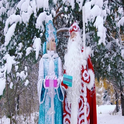 Smiling New Year characters looking at each other and showing the gifts to the Stock-Footage 69700429