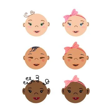 Smiling newborn faces icon set Stock Illustration