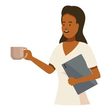 Smiling nurse holding tablet and coffee mug, ready for work Stock Illustration