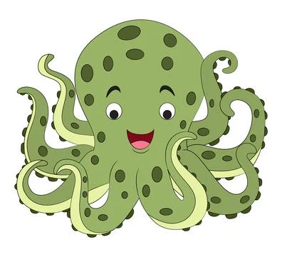 Smiling octopus on white background Stock Illustration