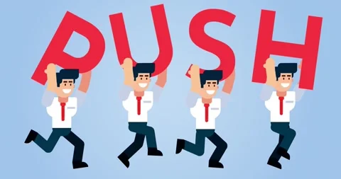 Smiling Office Workers Holding Large Red PUSH Letters Stock Footage 313565726