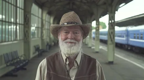 Smiling Old Man In Hat Stock Footage