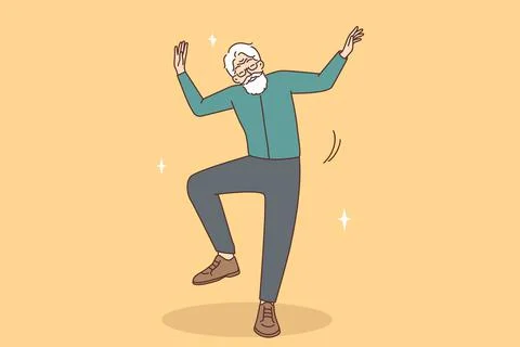 Smiling older man dancing Stock Illustration