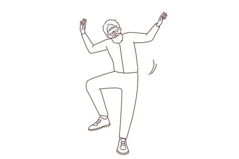 Smiling older man dancing Stock Illustration