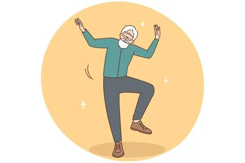Smiling older man dancing Stock Illustration