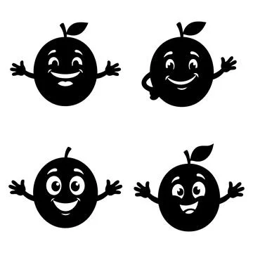 Smiling orange citrus fruit character silhouette vector illustration set Stock Illustration