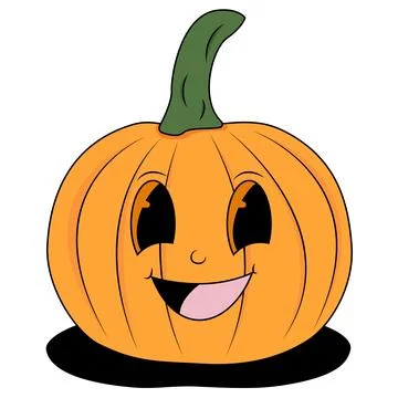 Smiling orange pumpkin with green stem and black eyes. Illustrazione stock