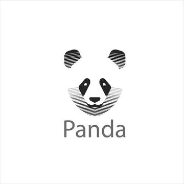 Smiling panda drawn by lines, logo for company Stock Illustration