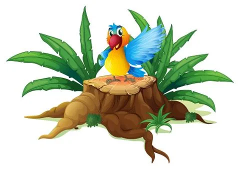 A smiling parrot on a stump 스톡 일러스트