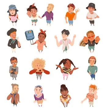 Smiling People Character Looking Up View from Above Vector Set Stock Illustration